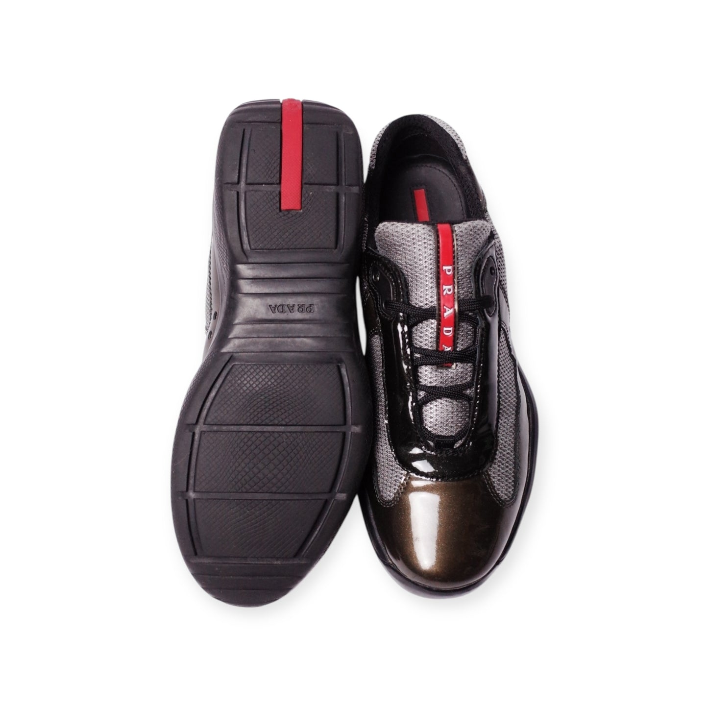 PRADA AMERICA'S CUP TWO TONE PATENT LEATHER OLIVE-BLACK (US8/EU41)