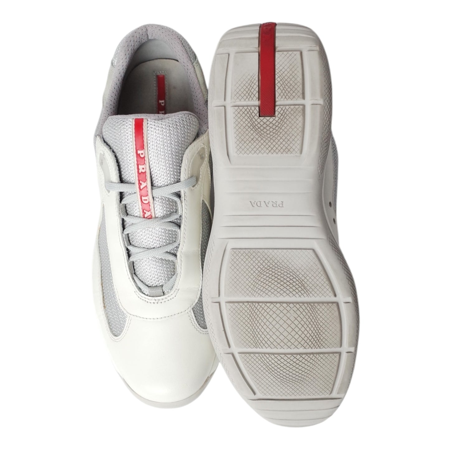 PRADA AMERICA'S CUP WHITE LEATHER SUEDE HEEL (US10.5/EU44.5)