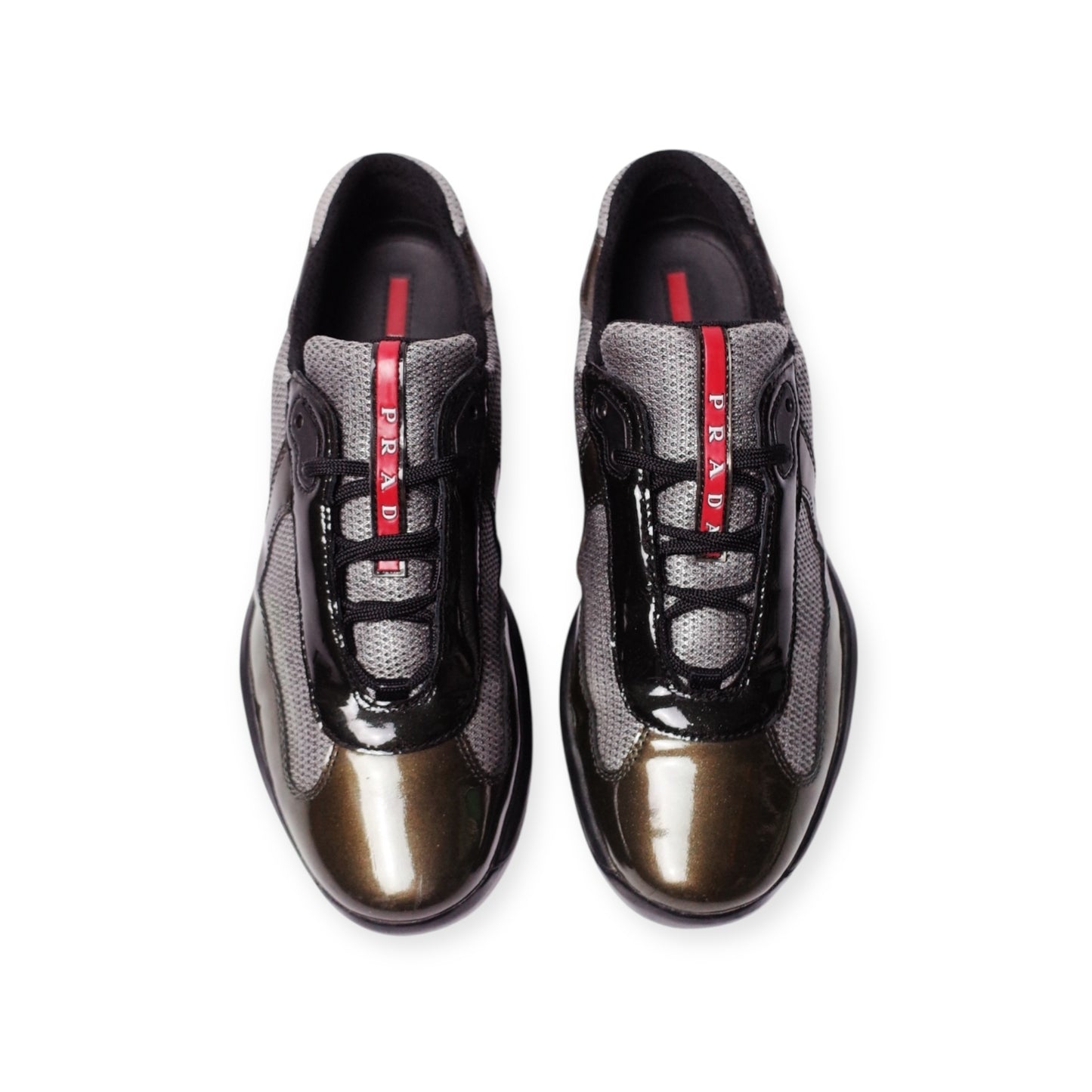 PRADA AMERICA'S CUP TWO TONE PATENT LEATHER OLIVE-BLACK (US8/EU41)
