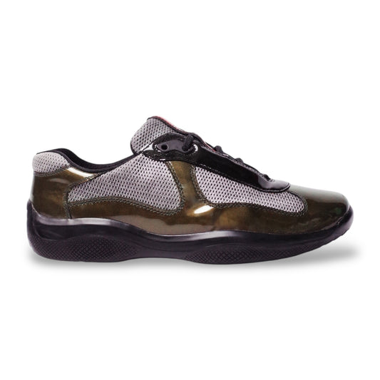 PRADA AMERICA'S CUP TWO TONE PATENT LEATHER OLIVE-BLACK (US8/EU41)